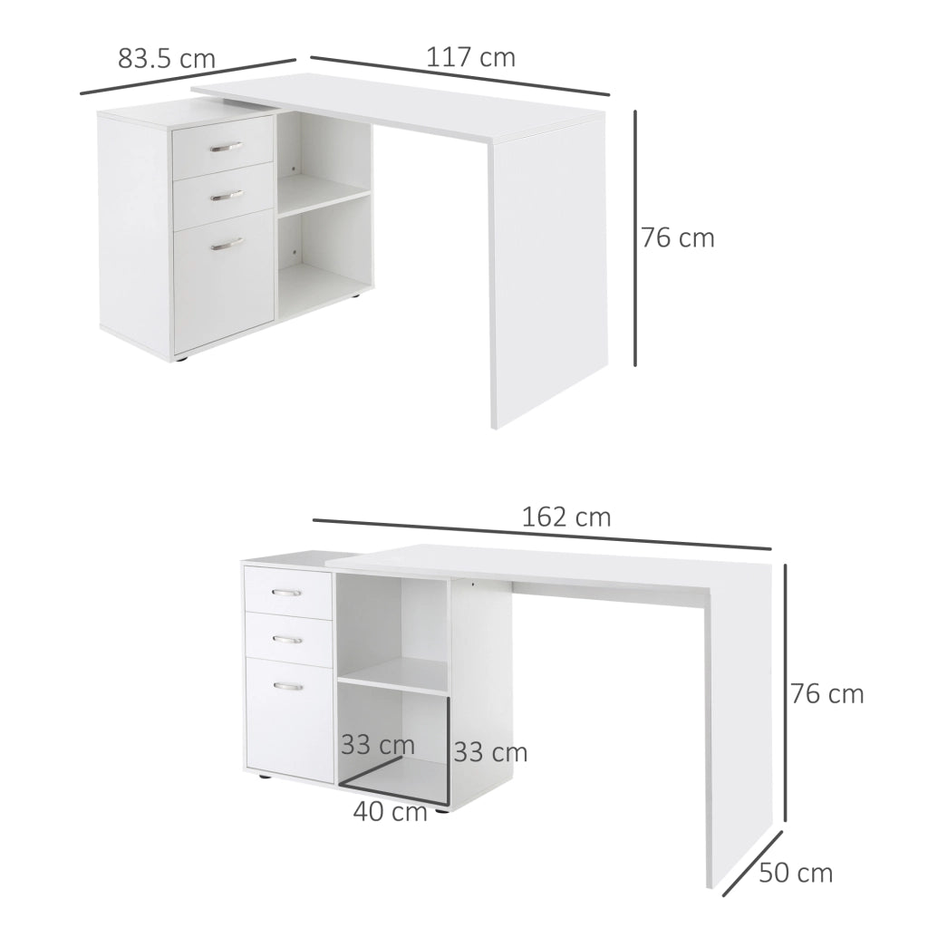 EasyComfort Scrivania Angolare per PC con 2 Cassetti e Ripiani Aperti, Scrivania ad Angolo Forma a L in Legno e Metallo, 117x83.5x76 cm, Bianco