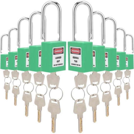 Sistemi di Blocco di Sicurezza - 10 Set - 38 mm - Barra di Blocco in Acciaio - Blocco/Tagout - Anticurvatura - Facile da Utilizzare - Chiusura a Sospensione