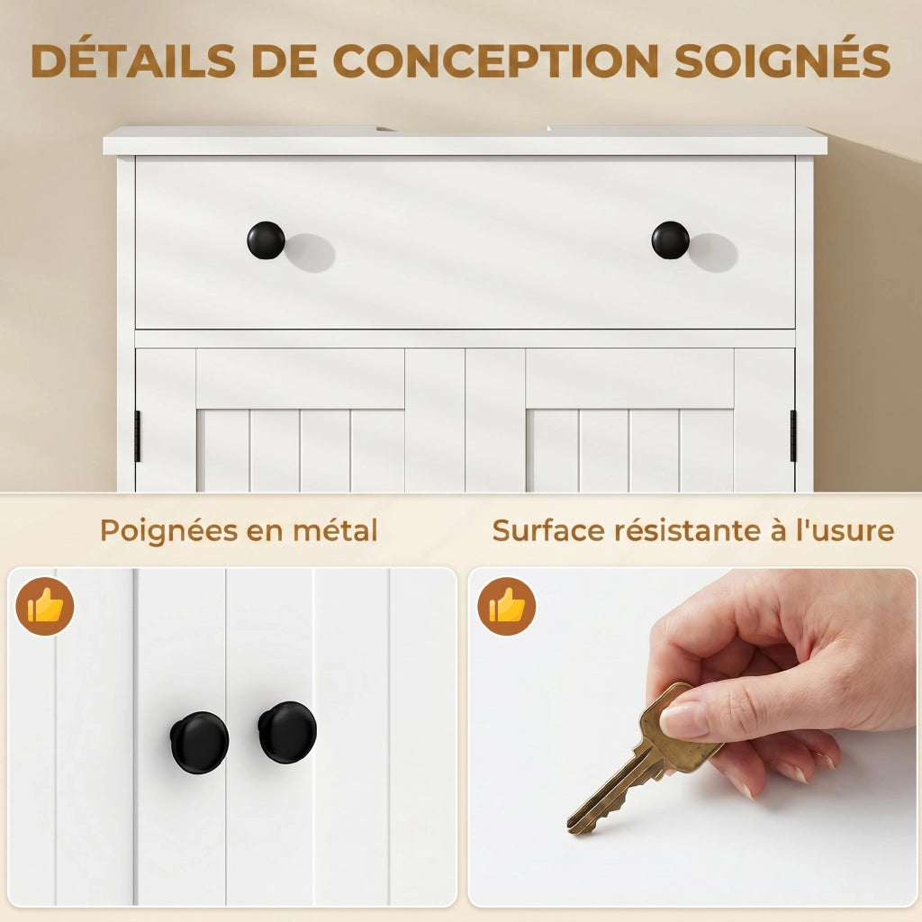 Mobile sottolavabo moderno su piedi con cassetto e 2 ante soft-close, 60x30x60 cm, bianco