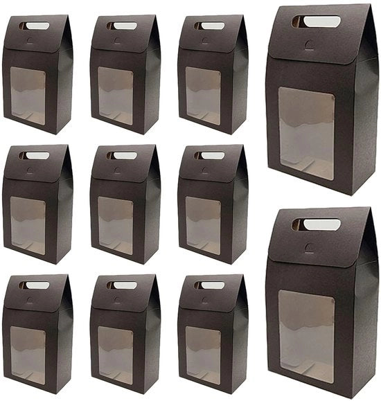12 Pacchi di Regalo con Finestra - Neri per Caramelle e Biscotti