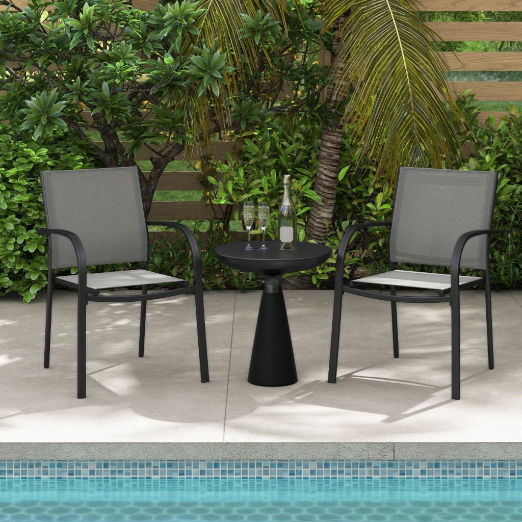 Sedie da pranzo impilabili in metallo con seduta e schienale traspiranti per giardino-Set di 2 sedie da giardino piscina balcone Grigio