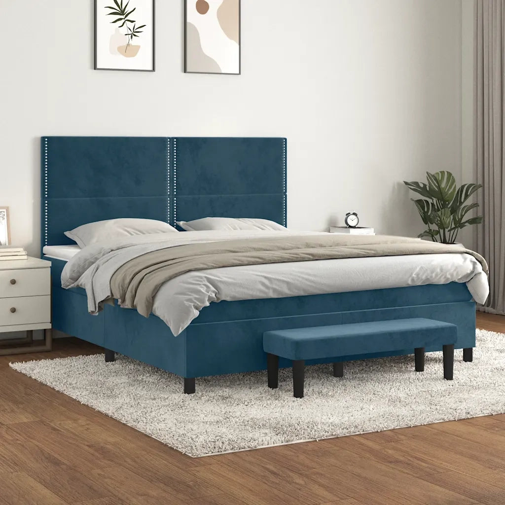 Giroletto a Molle con Materasso Blu Scuro 160x200 cm in Velluto 3137795