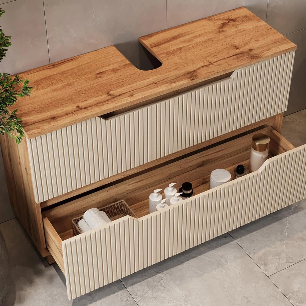 Set di mobili da bagno Lotta, Rovere/cashmere a righe, 3 parti
