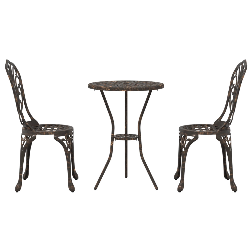 Set da Giardino Bistro a 3 Pezzi in Alluminio Fuso Bronzo di