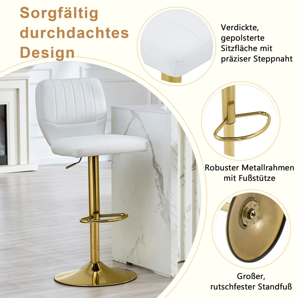 BARHOCKER Girevole 360° regolabile 62-83 cm in PU bianco e oro