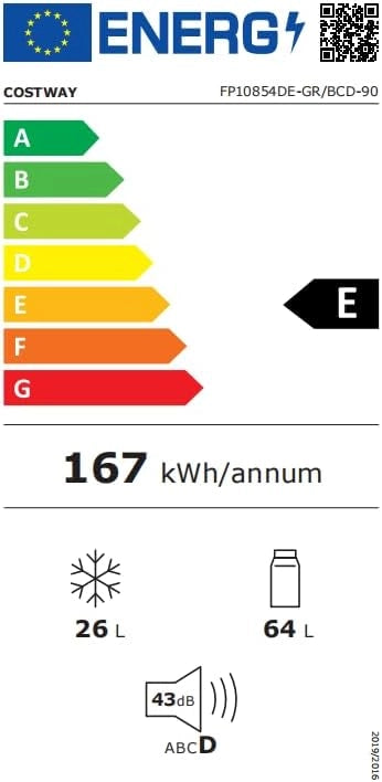 Frigorifero 90 L (27+63), Freezer Separato con 2 Ante e Luce LED, Refrigerazione Rapida, Silenzioso, Mini Frigo per Ufficio Casa Bar Hotel, 220-240 V/50 Hz (Grigio) [Classe di efficienza energetica E]