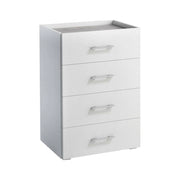 Cassettiera Solano, Settimanale a 4 cassetti per camera da letto, Mobiletto multiuso da ufficio o studio, Cm 60x41h87, Bianco