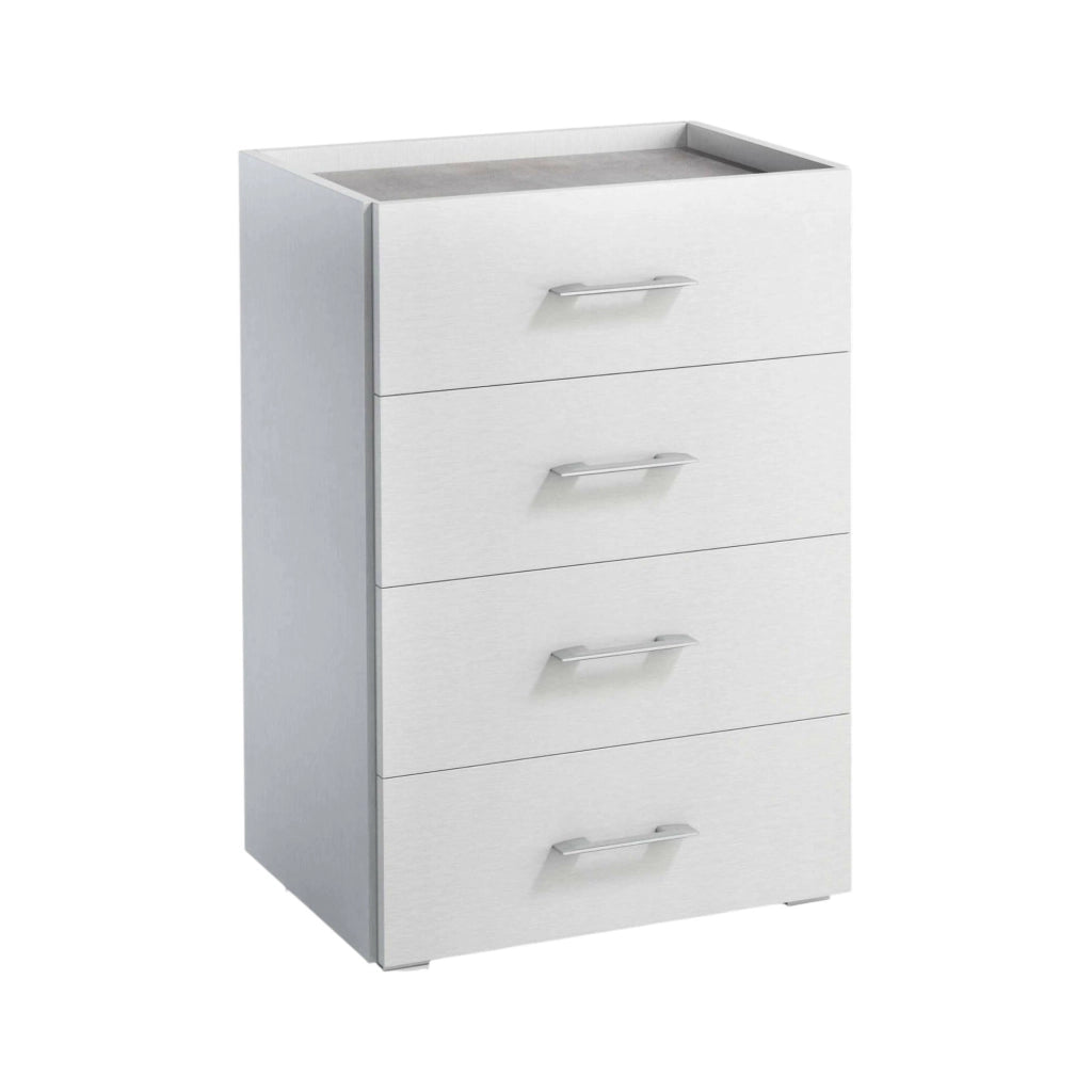 Cassettiera Solano, Settimanale a 4 cassetti per camera da letto, Mobiletto multiuso da ufficio o studio, Cm 60x41h87, Bianco