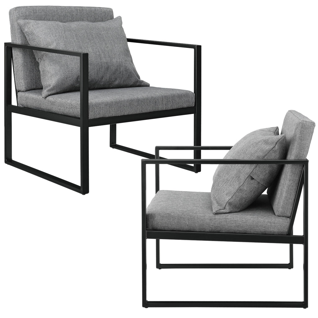Set di 2 Poltrone con Telaio in Ferro Schienale Sedile e Cuscino Imbottiti - Grigio Scuro [en.casa]