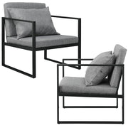 Set di 2 Poltrone con Telaio in Ferro Schienale Sedile e Cuscino Imbottiti - Grigio Scuro [en.casa]