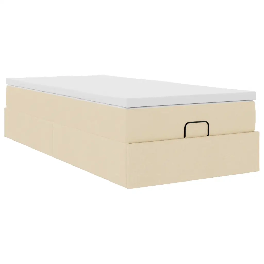 Struttura Letto Pouf con Materasso Crema 90x200 cm in Tessuto