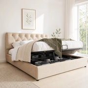 Letto matrimoniale imbottito 160x200 cm con contenitore, testiera regolabile e materasso incluso