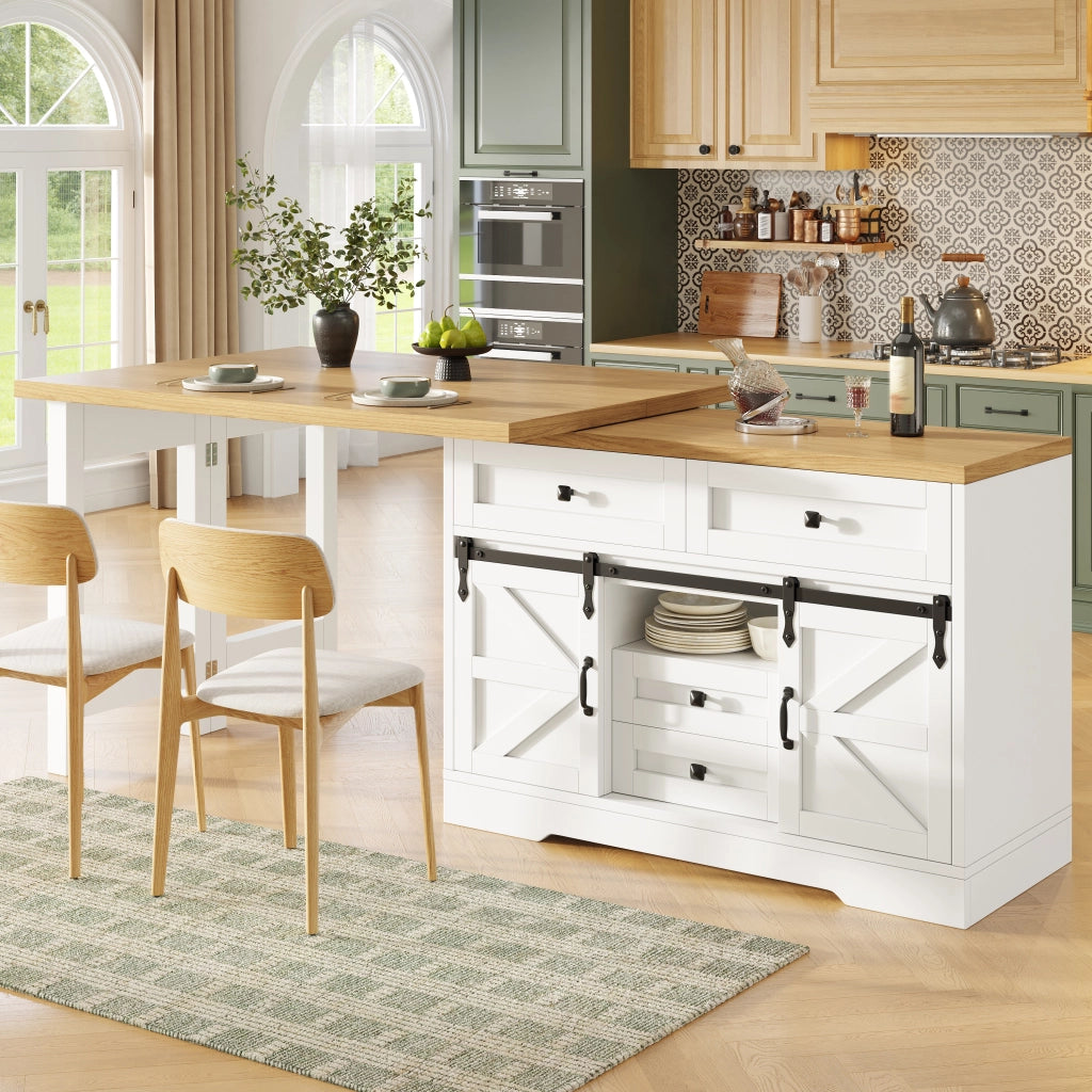 TAVOLO isola cucina 2 in 1 120-197 cm MDF bianco