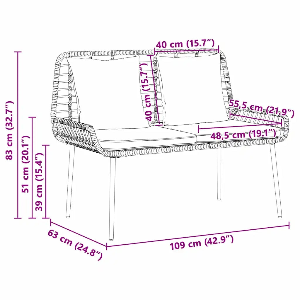 Set da Pranzo per Giardino 3 pcs Marrone e Crema polyrattan 42010361