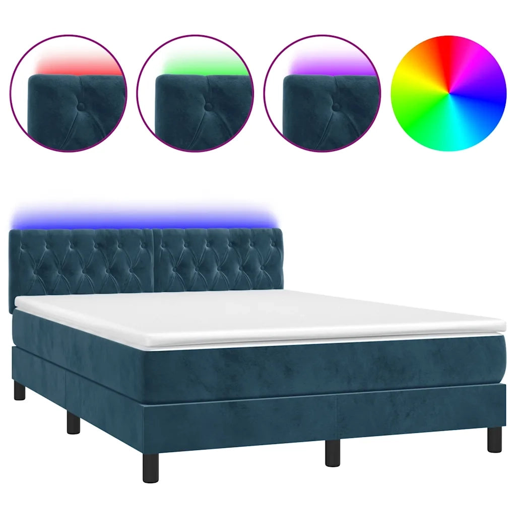 Letto a Molle con Materasso e LED Blu Scuro 140x190 cm 3134583