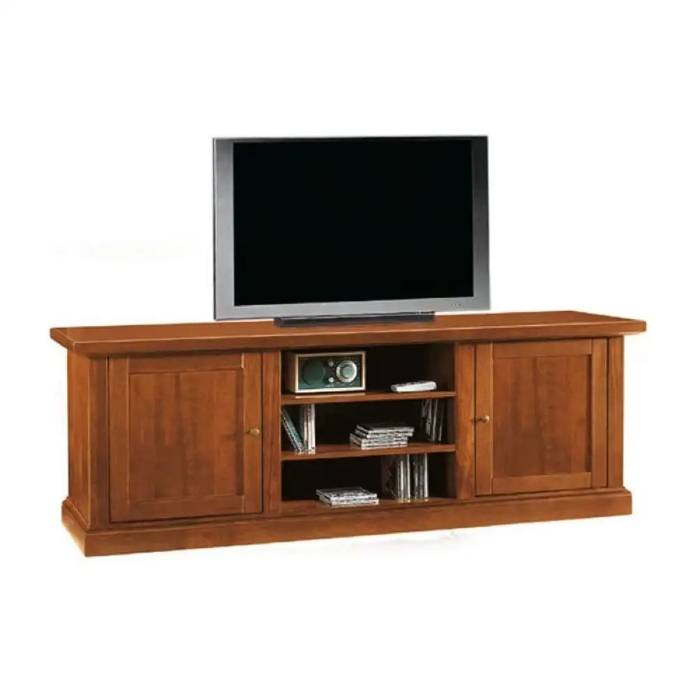 Mobile porta tv 2 ante 3 ripiani arte povera in legno massello e mdf con rifinitura in noce 160x45x56 H