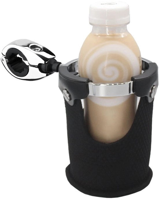Supporto per bicchiere per motocicletta - 360° girevole - Adatto per diametro di sterzo 7/8" a 1 ¼" - Costruzione robusta - Installazione flessibile - Ampia compatibilità - Supporto per bottiglia