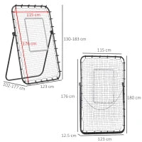 Rete da Calcio Rebounder Pieghevole con Bersaglio, Altezza e Angolazione Regolabili, Metallo e PE, 123x73x178.5cm, Nero