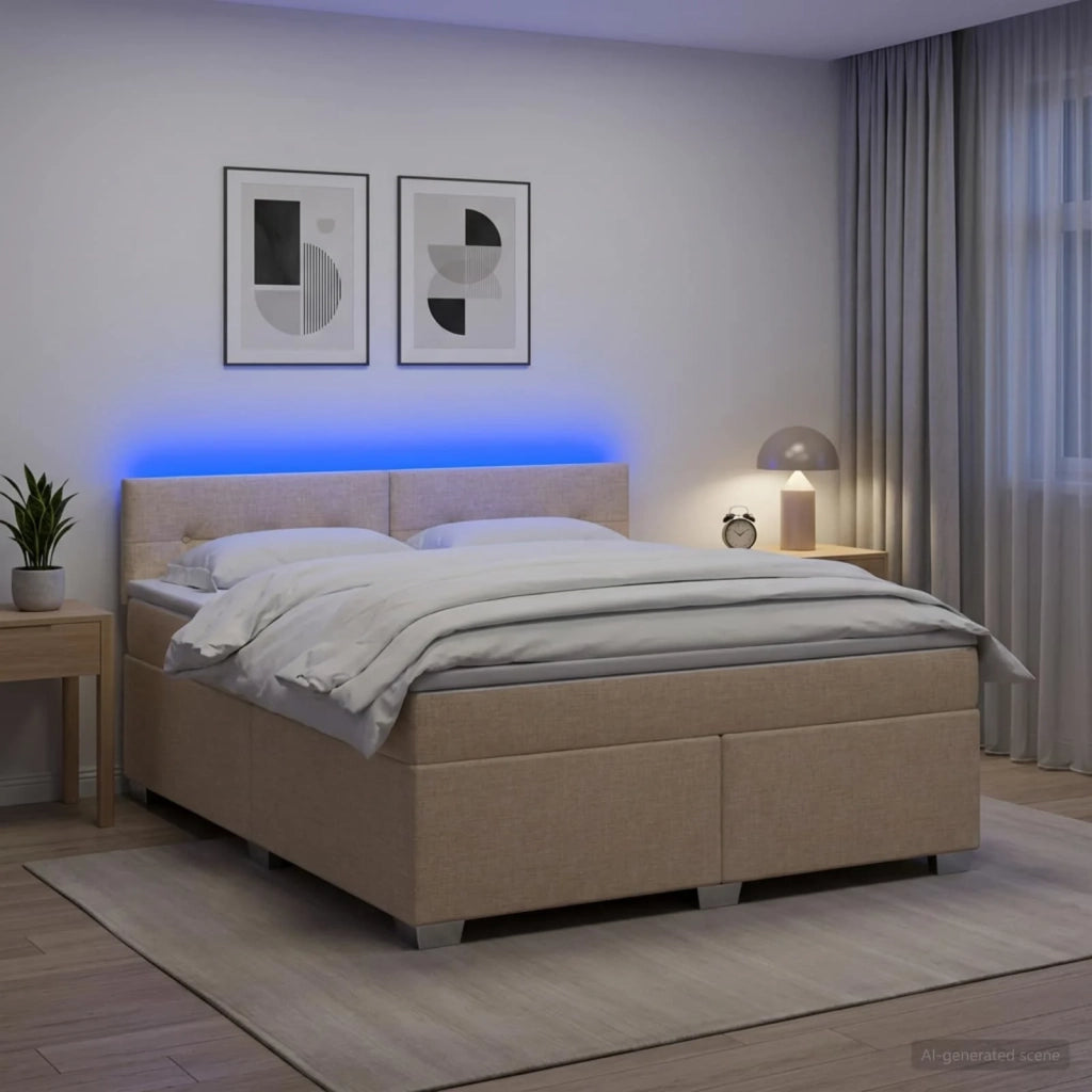 Letto con Box Spring, Materasso e LED Crema 180 x 200 cm 3452006