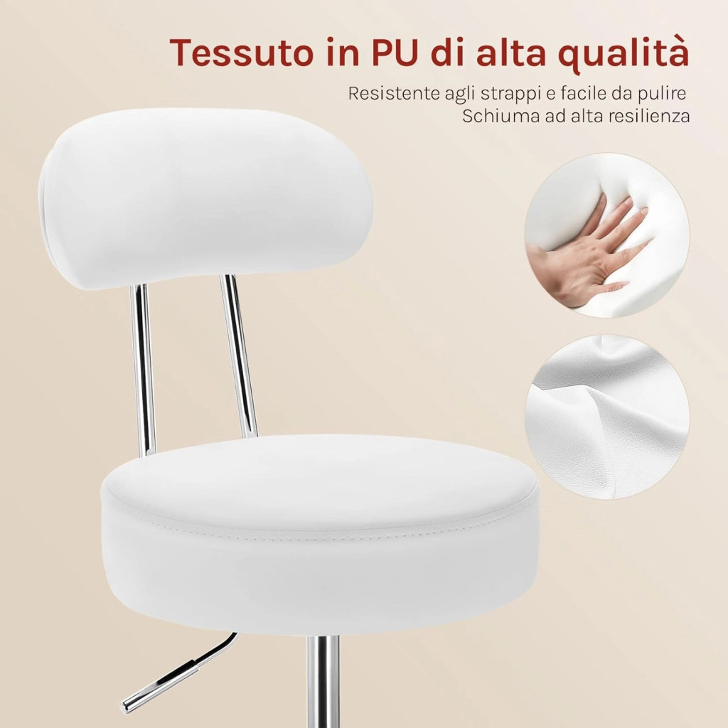 Sedie Ufficio Sedia da Scrivania Sgabelli con Schienale PU Cromato Girevole Moderno, per Ufficio, Salone, Massaggio, Toeletta Trucco, Bianco