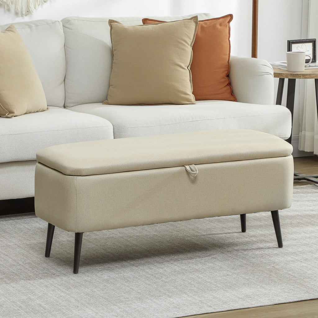 Sgabello con contenitore ¨C zephmum ¨C beige, tessuto, gambe metallo nero, 102x40x39.5 cm