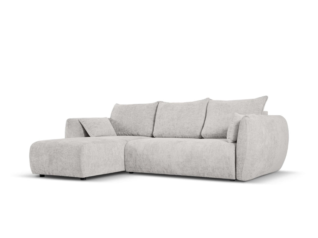 Cosmopolitan Design - Divano convertibile angolare sinistro con contenitore "Matera" 4 posti in ciniglia grigio chiaro 