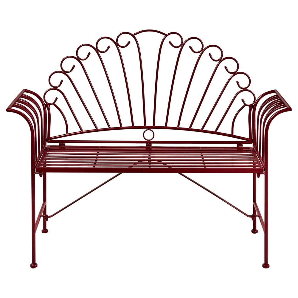 Panca da giardino vintage in metallo bordeaux con braccioli svasati 2 posti esterno stile retrò