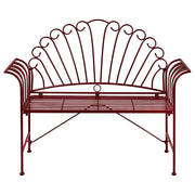 Panca da giardino vintage in metallo bordeaux con braccioli svasati 2 posti esterno stile retrò
