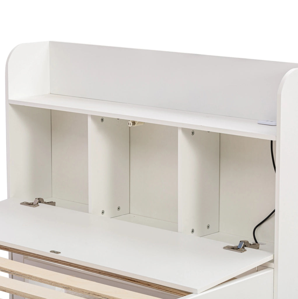 Letto singolo in legno massiccio 90x190 con letto estraibile, 2 cassetti e USB