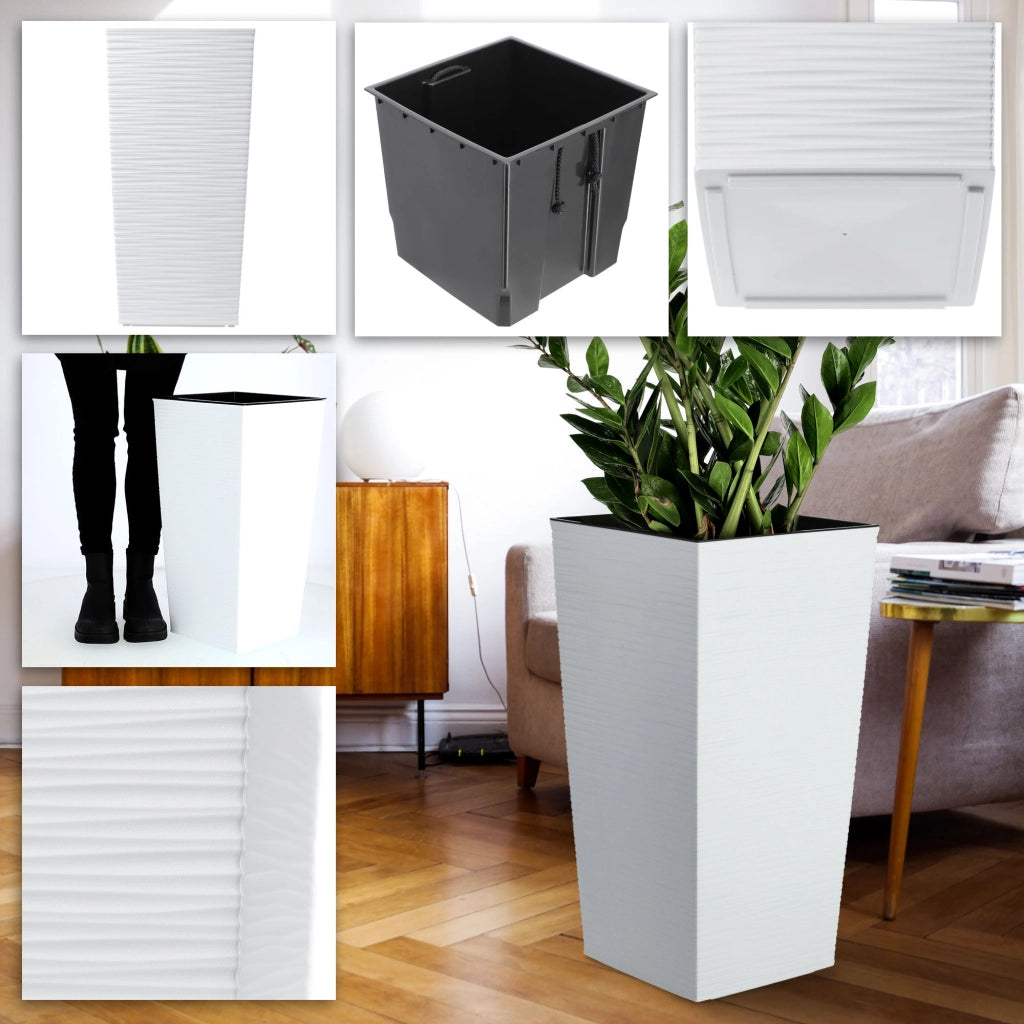 Vaso da fiori KADAX per giardino + inserto, 29x57 cm, alto, grande, bianco, per terrazza.