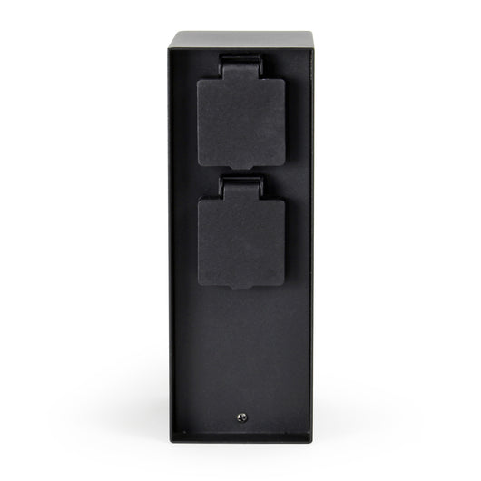 Presa multipla da giardino nera in acciaio con timer IP44 Colonna a 2 prese per esterno