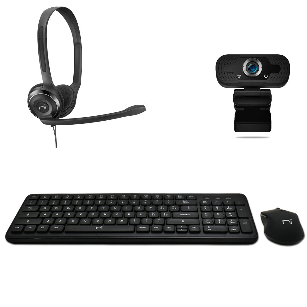 Nonsoloinformatica Kit Smart Working 4in1 Tastiera Mouse Webcam Cuffie
