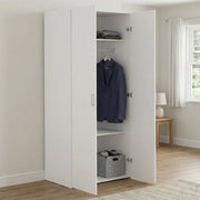 Armadio guardaroba a due ante battenti con due ripiani interni e barra Alibabba, colore bianco, Misure 77 x 175 x 49 cm