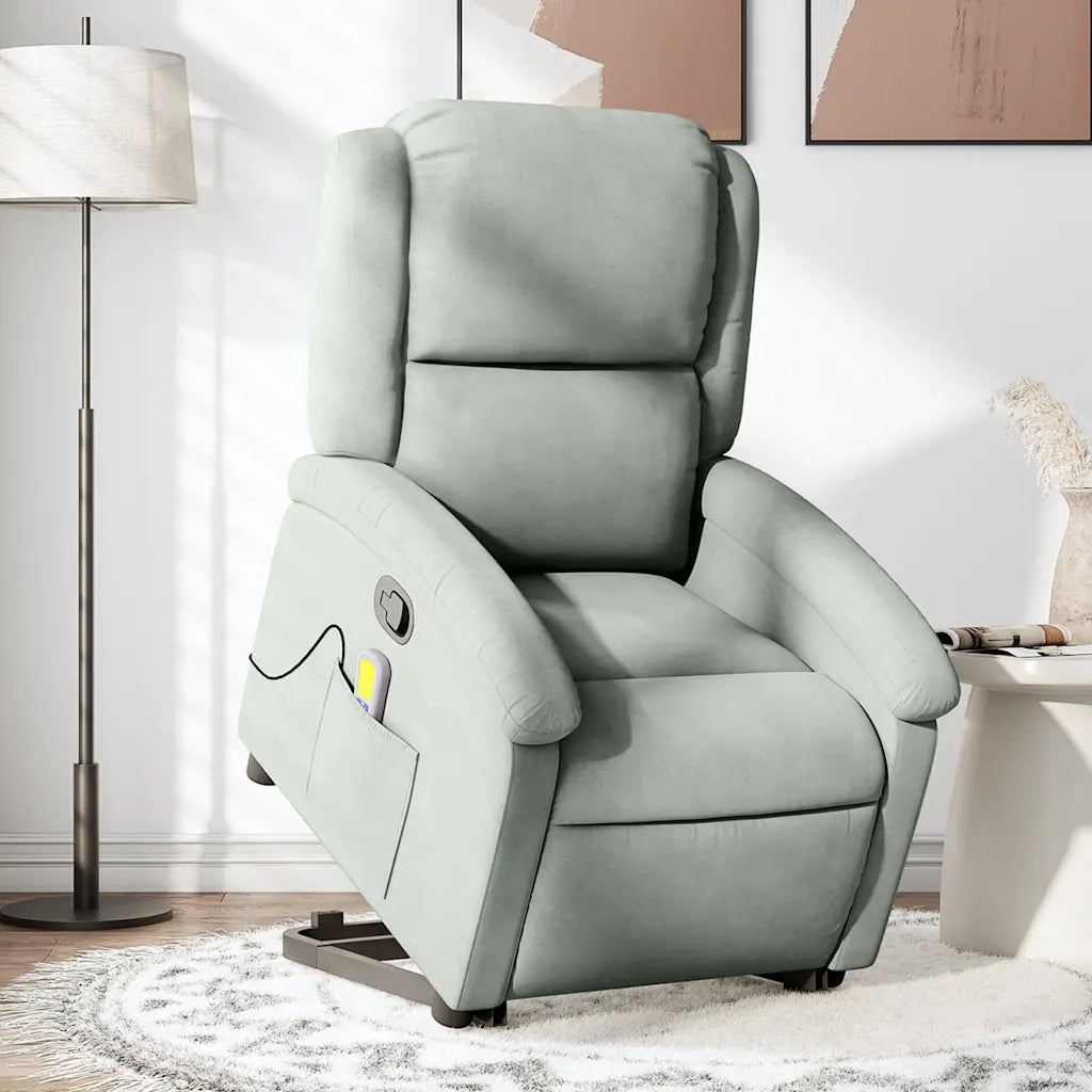Poltrona Alzapersona Reclinabile Grigio Chiaro in Velluto 3204311