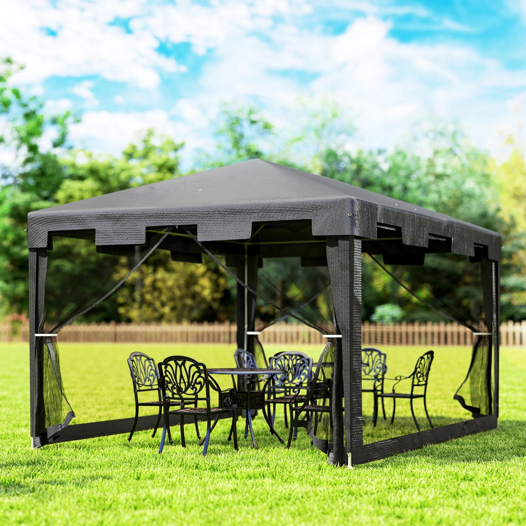 Tenda da giardino per gazebo 3 x 3 m; resistente alle intemperie; pieghevole; 395cm x 295cm x 255 cm; nera