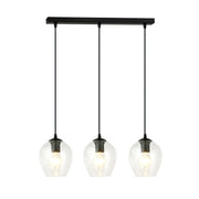 Lampadario 3 Luci Fuxi In Acciaio Nero E Vetri Trasparente