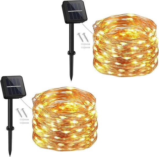 Due fili di illuminazione solare per esterni - 120 led - 12 m - 8 modalità - filo di rame impermeabile per giardino balcone terrazzo portico cortile matrimonio festa