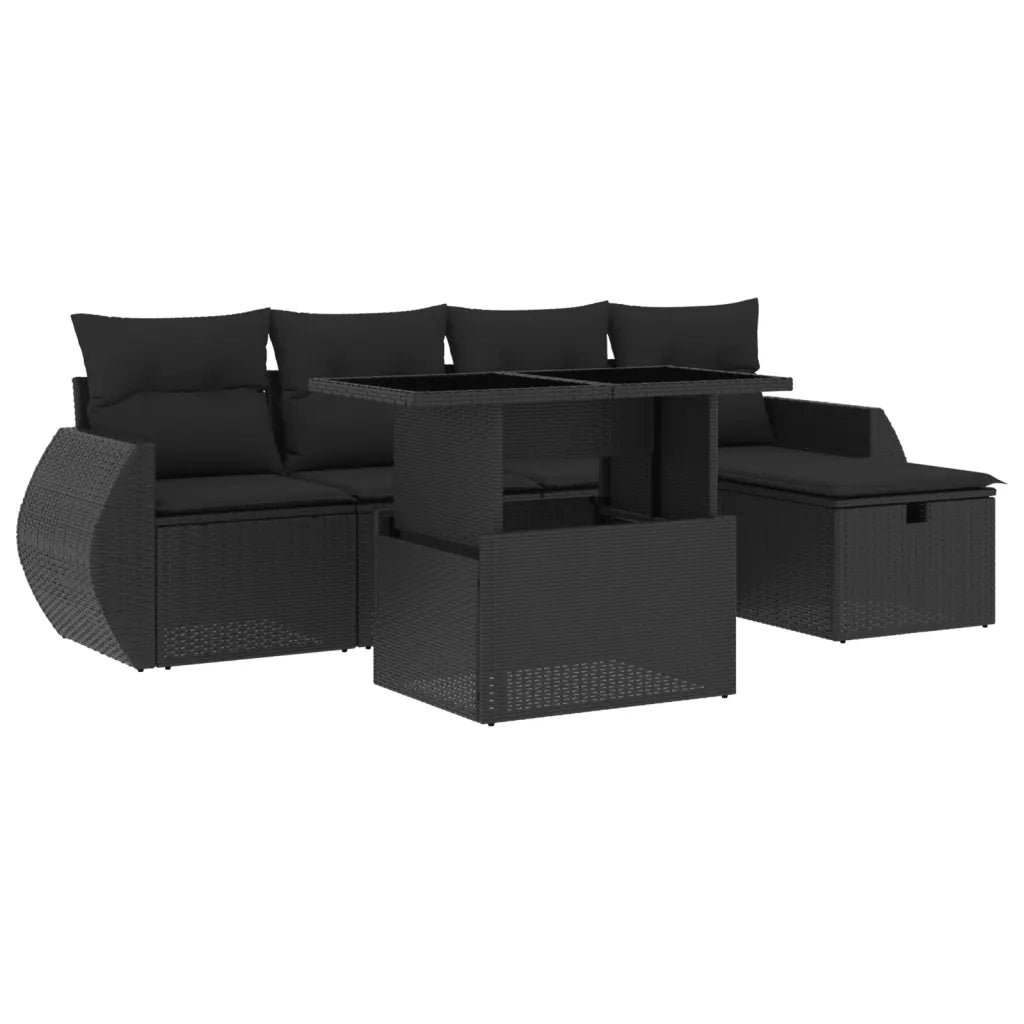 Set Divano da Giardino 6 pz con Cuscini Nero in Polyrattan 3275125