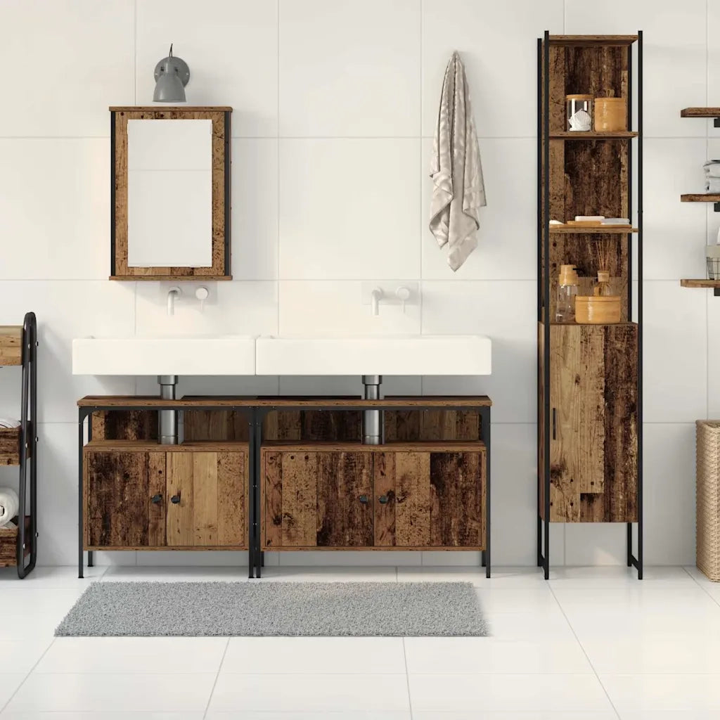 Set di mobili per il bagno con lo scaffale 4 pcs Legno vecchio 3332589