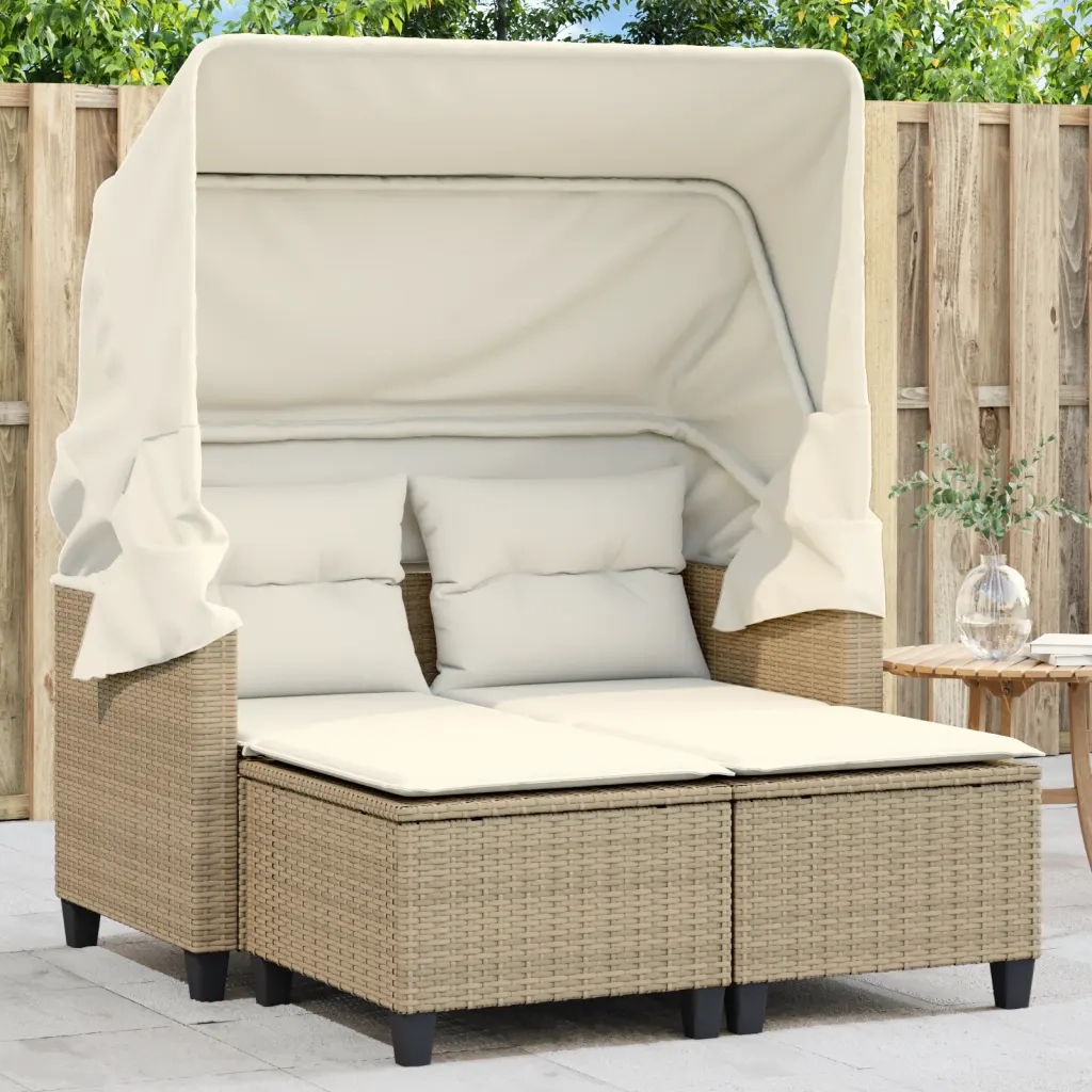 Divano Giardino 2 Posti Baldacchino e Sgabelli Beige Polyrattancod mxl 113478