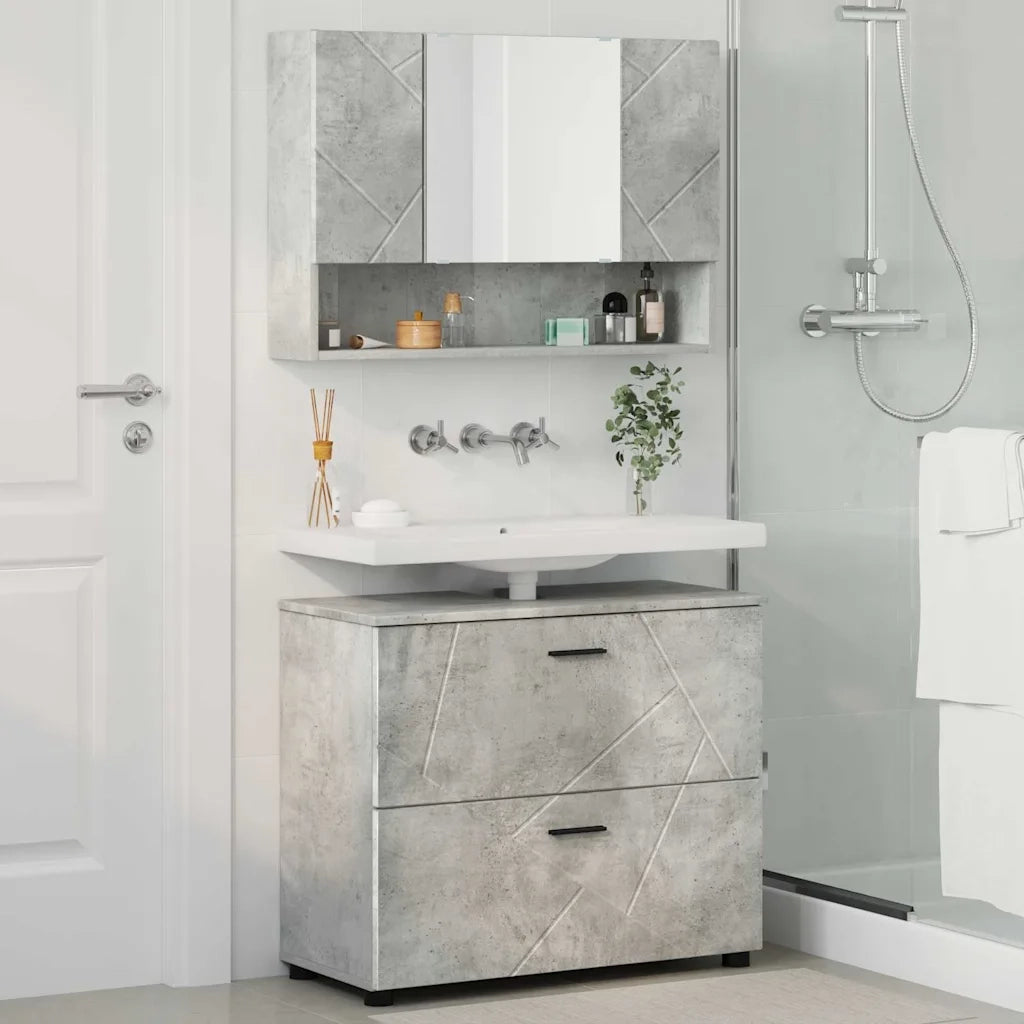 Set di mobili per il bagno con cassetto 2 pcs Grigio cemento