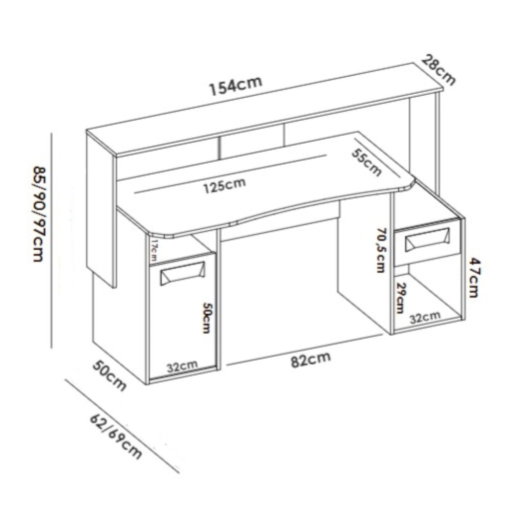 Albertino, Scrivania Modulabile, 154x69x98h cm Nero Antracite