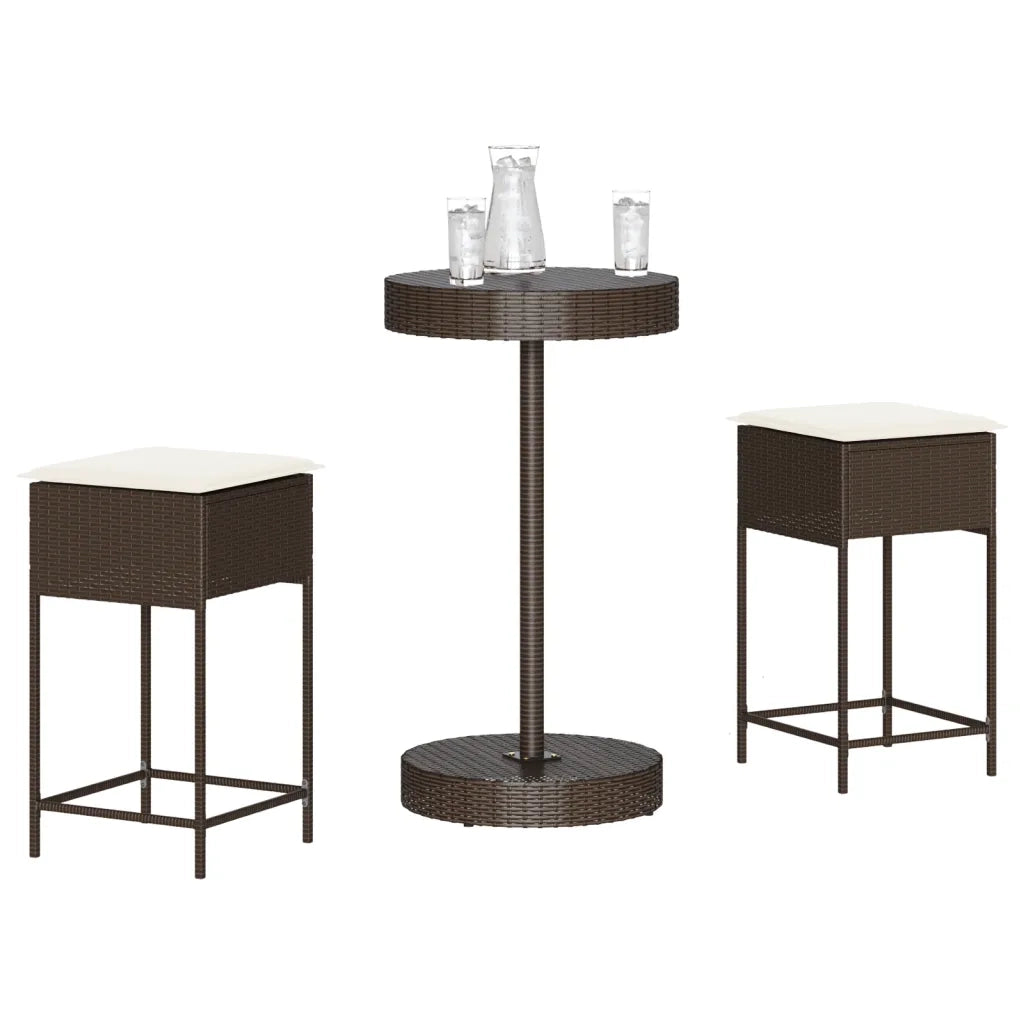 Set Bar da Giardino 3 pz con Cuscini in Polyrattan Marrone 3261440