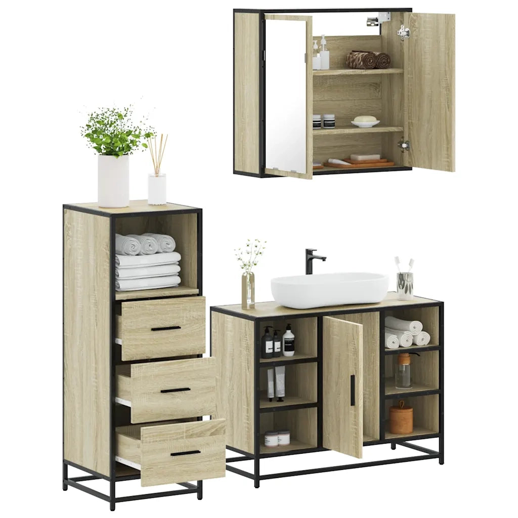 Set Mobili da Bagno 3 pz Rovere Sonoma in Legno Multistrato 3301031