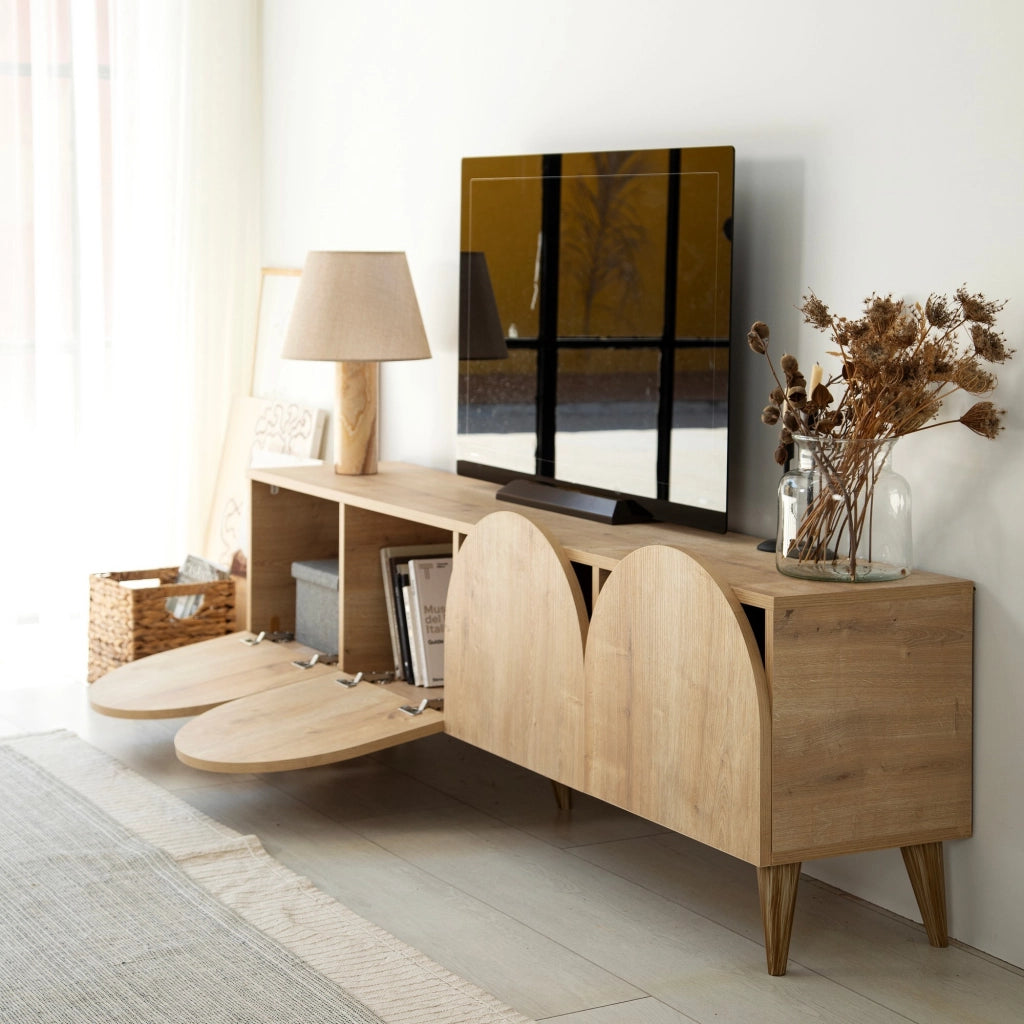 Visco, Mobile Porta tv 4 Vani, 180x35x50h cm Marrone Rovere