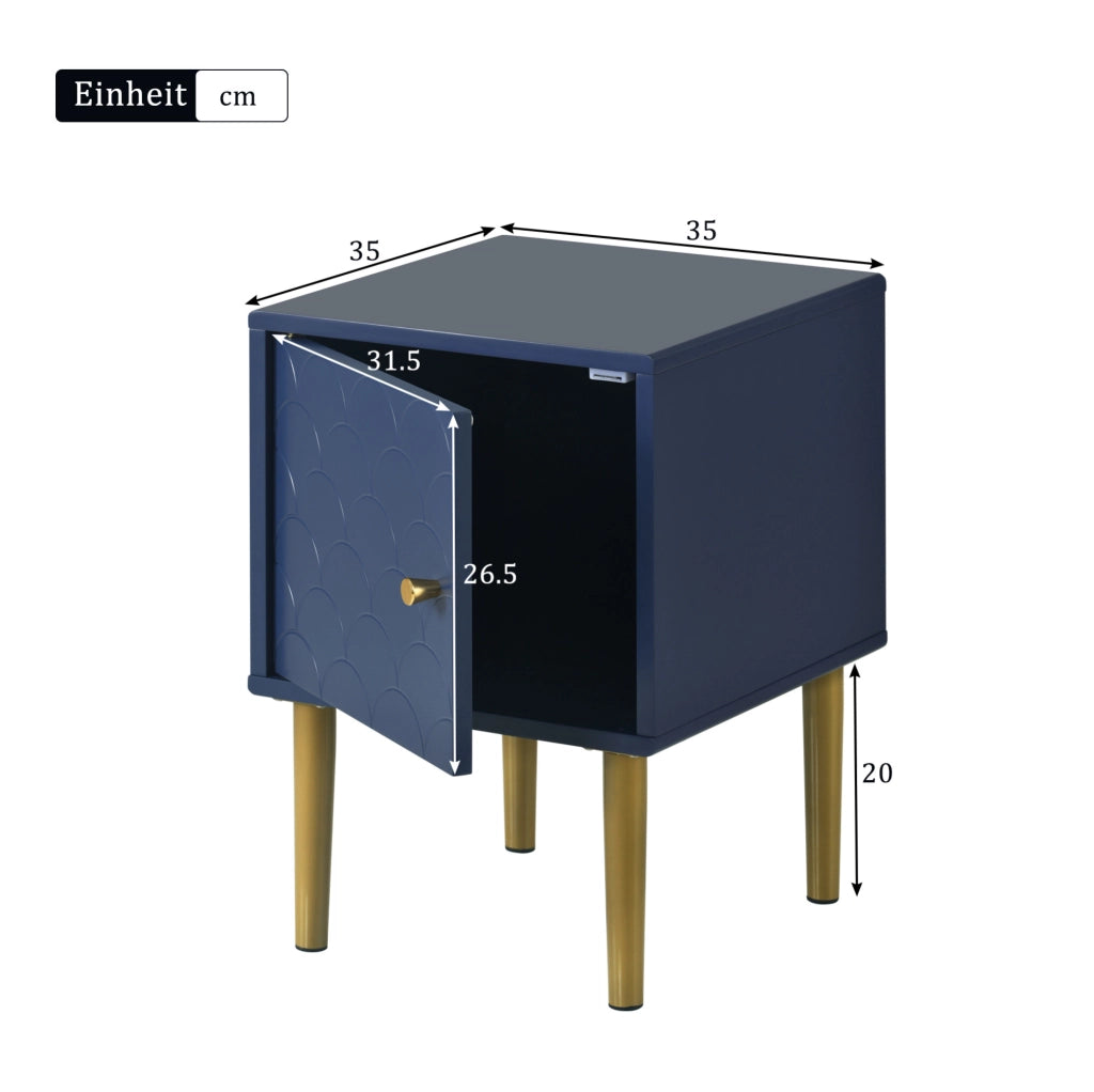 Comodino 35x35x51 cm blu navy in pannello truciolare e metallo con anta