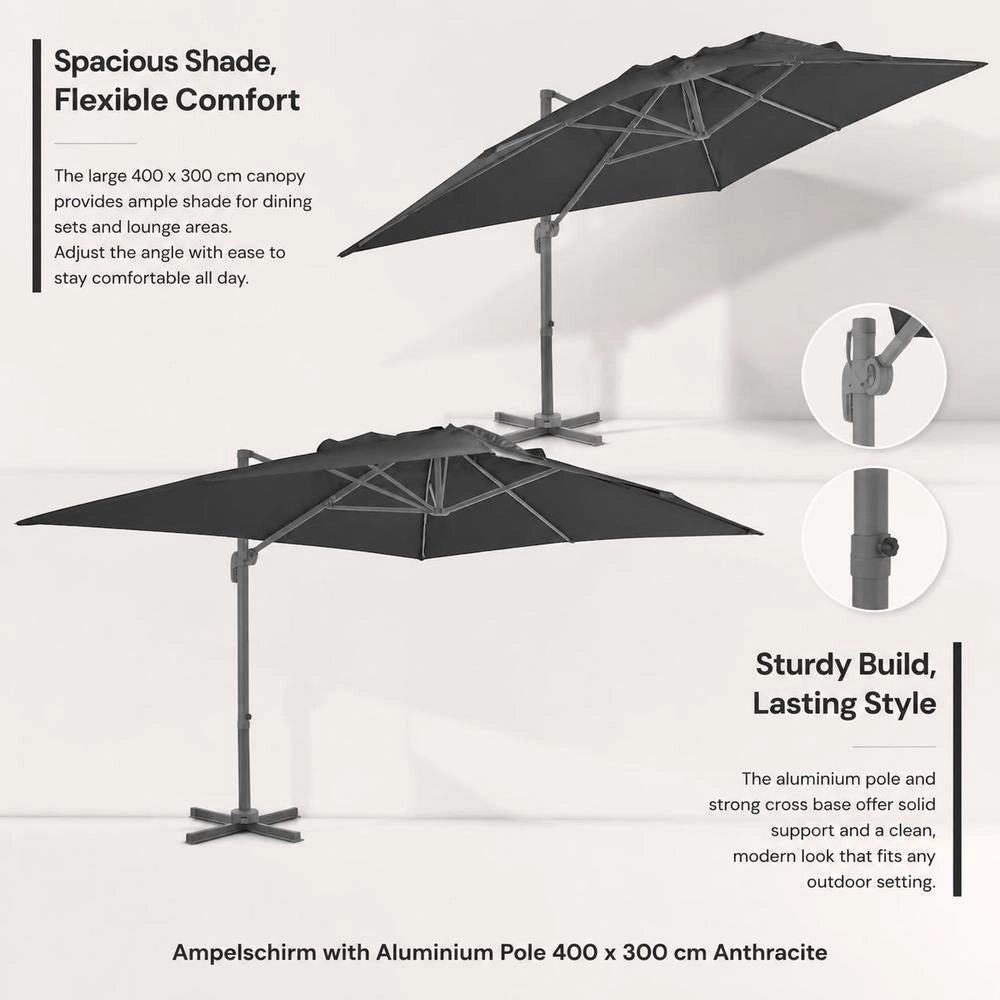 Cantilever Parasol With Aluminum Mast 400 X 300 Cm Anthracite