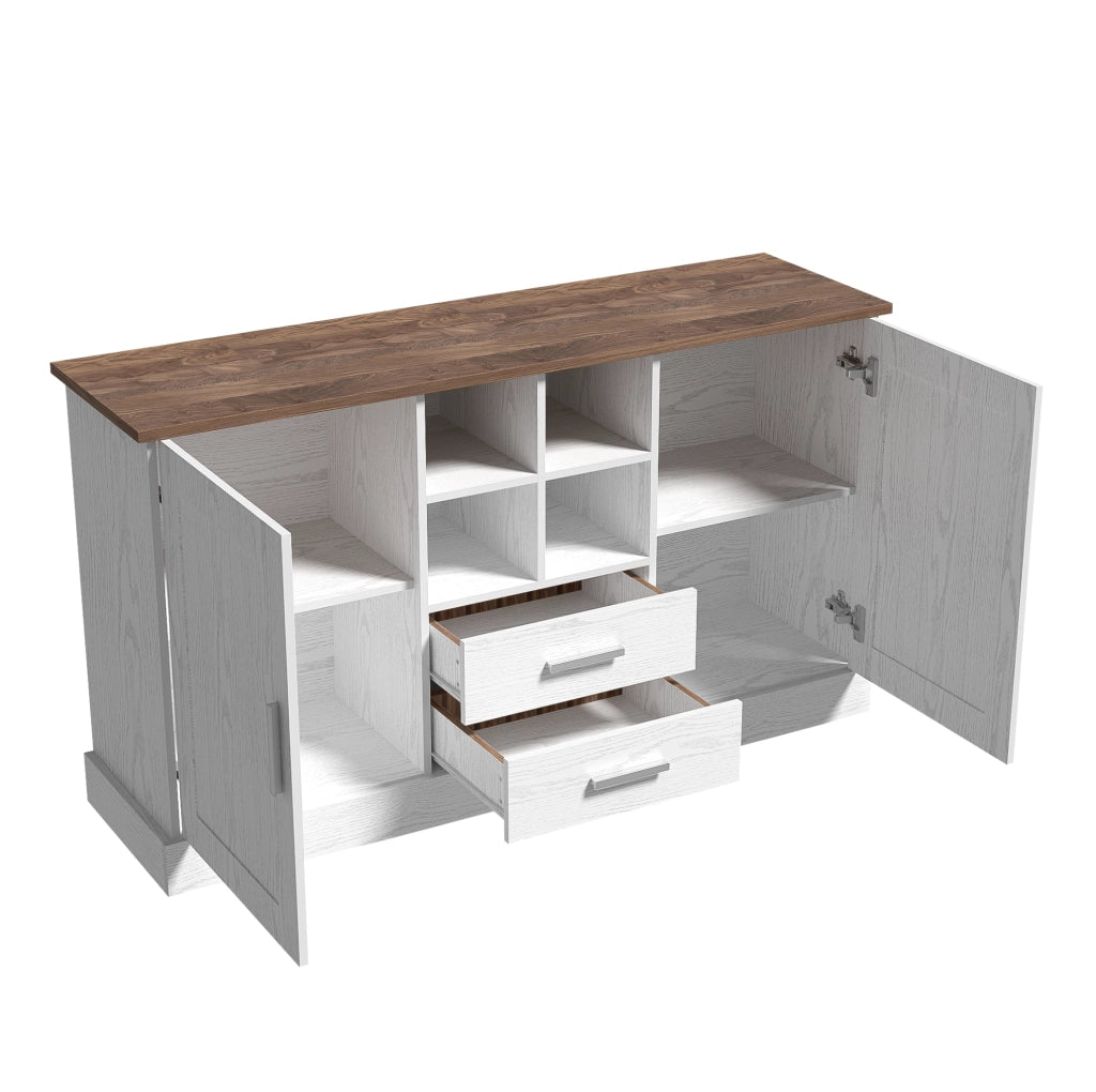 Credenza 140x40x79.5 cm con 2 ante; 2 cassetti e 4 vani aperti