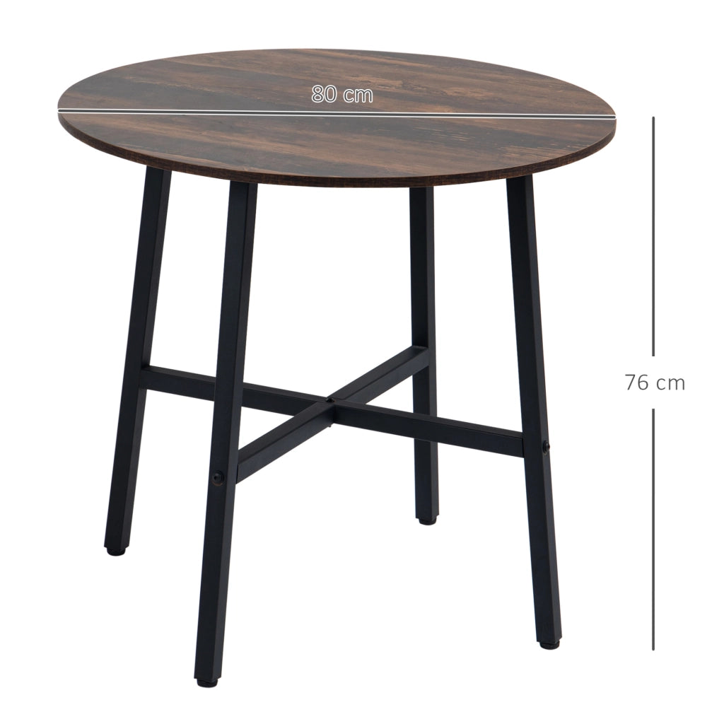 Tavolo da pranzo rotondo in metallo e legno 80 x 80 x 76 cm, per 4 persone, colore marrone