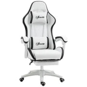 Sedia da Gaming con Altezza Regolabile e Schienale Reclinabile, 65x65x121-129 cm, Bianco e Nero